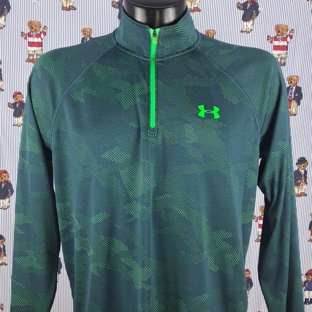 Under Armour loose heat gear 1/4 zip base layer green LG casual pullover shirt